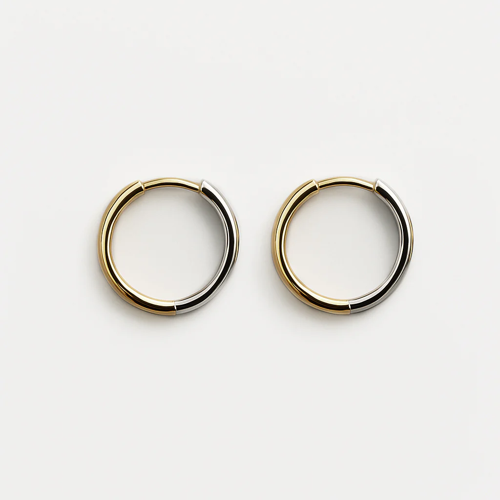 Boucles d’oreilles anneaux 11 mm en or jaune & blanc 10 carats - Image 3