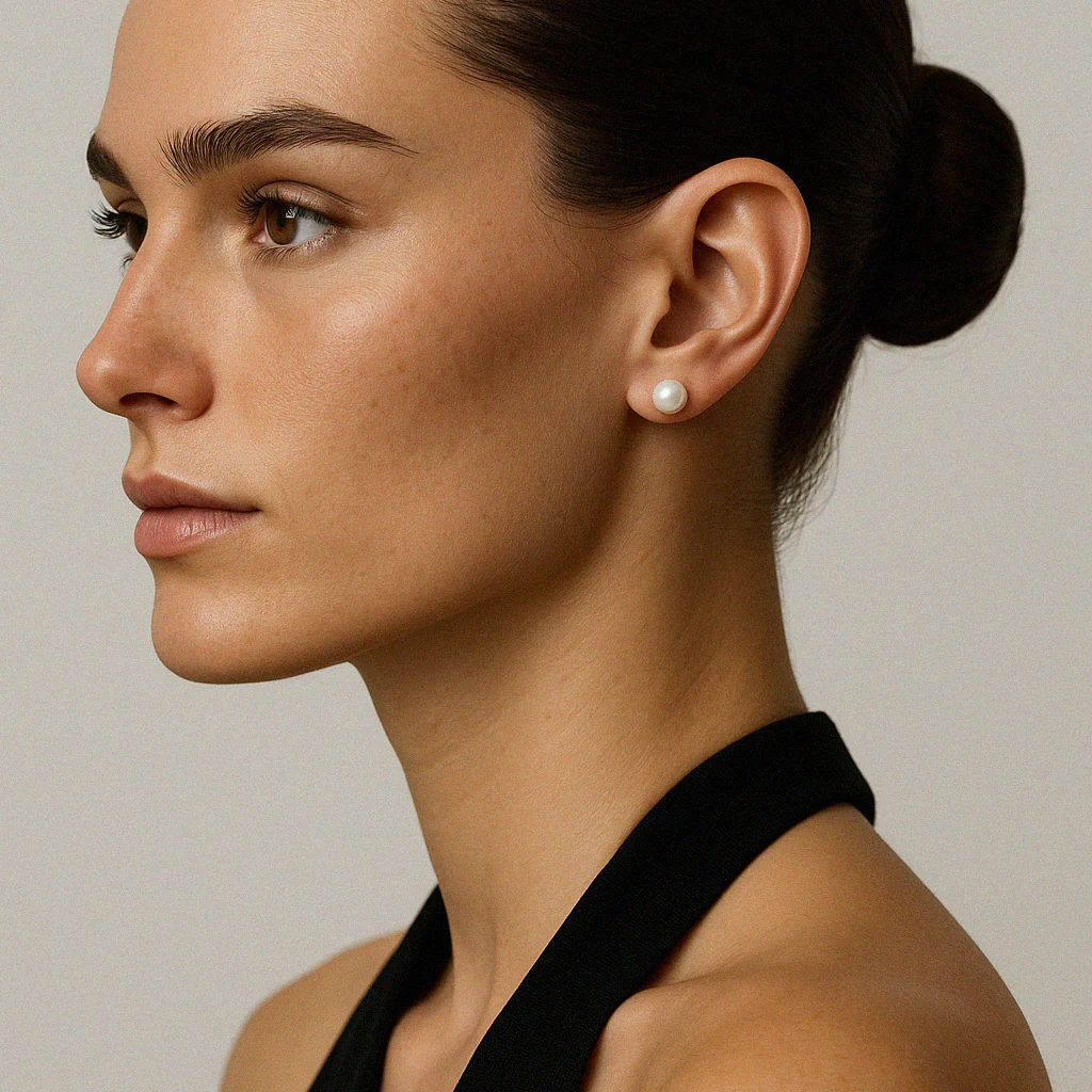 Boucles d’oreilles perles de culture rondes 6 mm avec tige en or 14 carats - Image 3