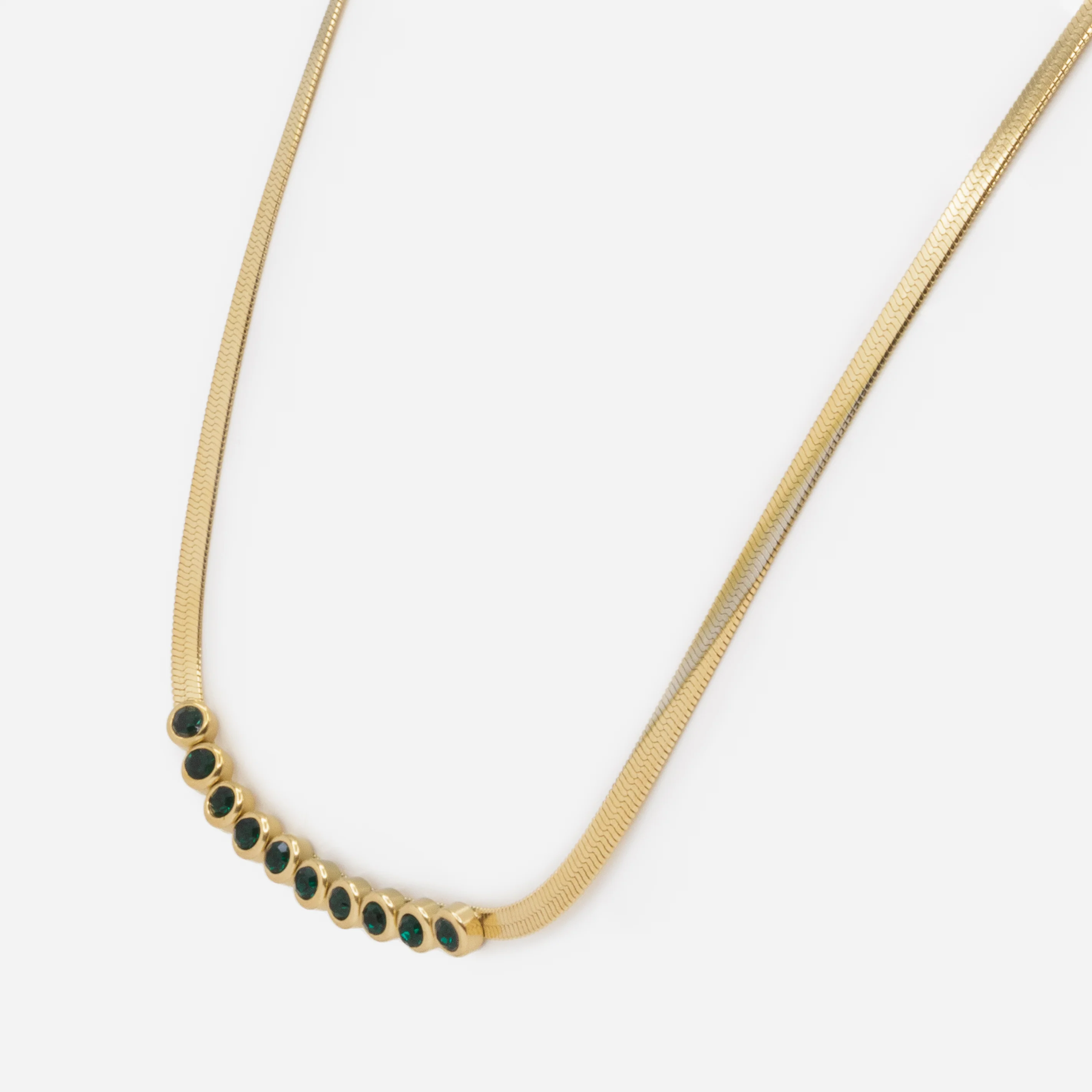 Ensemble chaîne gourmette et bracelet dorés avec pierres émeraude en acier inoxydable - Image 3