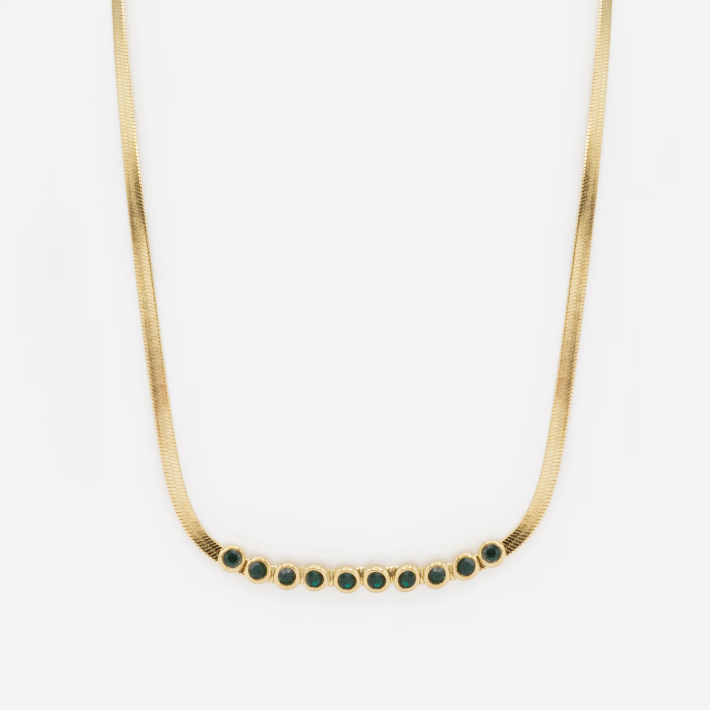 Ensemble chaîne gourmette et bracelet dorés avec pierres émeraude en acier inoxydable - Image 4