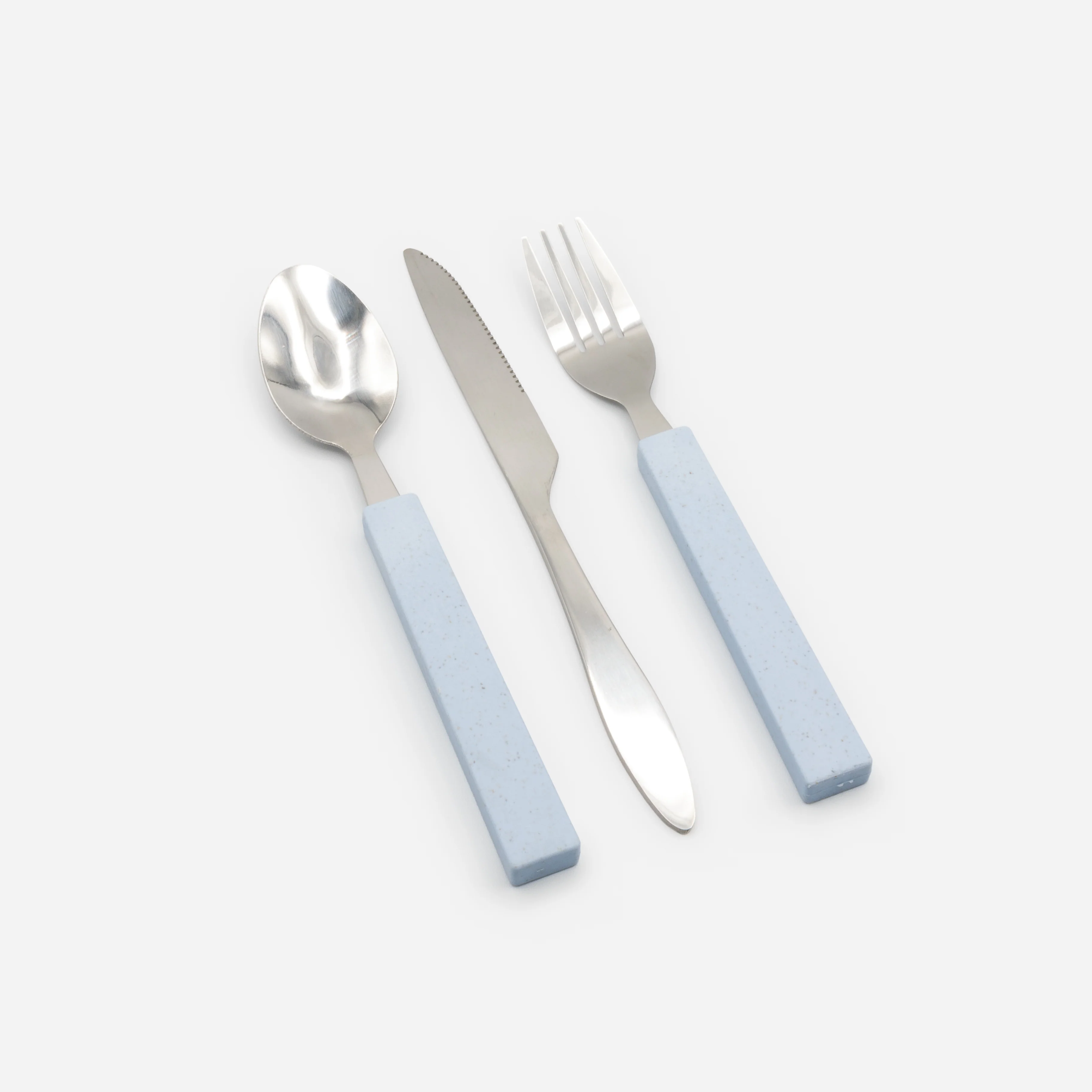 Ensemble de trois ustensiles avec étui de transport bleu pâle moucheté - Image 3